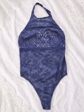 Victoria's Secret Dream Angels Navy Lace Halter Bodysuit Size S